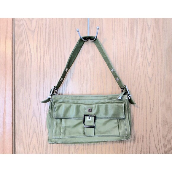 Vintage Perlina Shoulder Leather Handbag Green With Pink Interior Silver Trim - Picture 1 of 14
